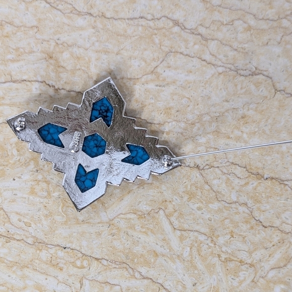 Vintage Sarah Coventry Southwestern Turquoise Silver Tone Inca Brooch Pin - Picture 4 of 8